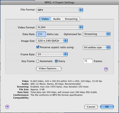 PcP Encodings - MPEG-4 Med Stream - Video Settings
